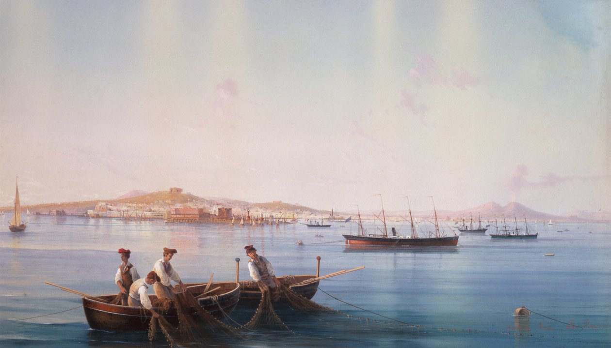 Utsikt över Neapel från havet (kroppsfärg på papper) av Gioacchino La Pira