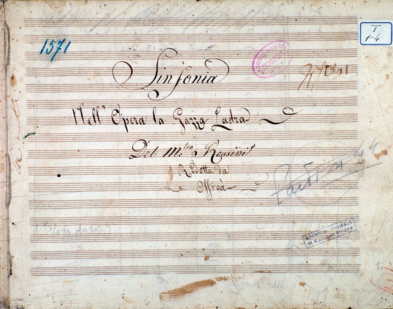 Första sidan av partitur av symfoni i La gazza ladra (Den tjuvande skatan) av Gioacchino Rossini av Gioachino Rossini