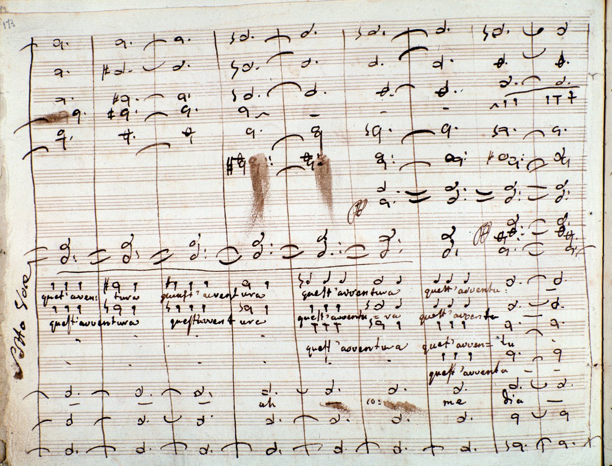 Partitur för Questavventura-aria, i Barberaren i Sevilla (bläck på papper) av Gioachino Rossini