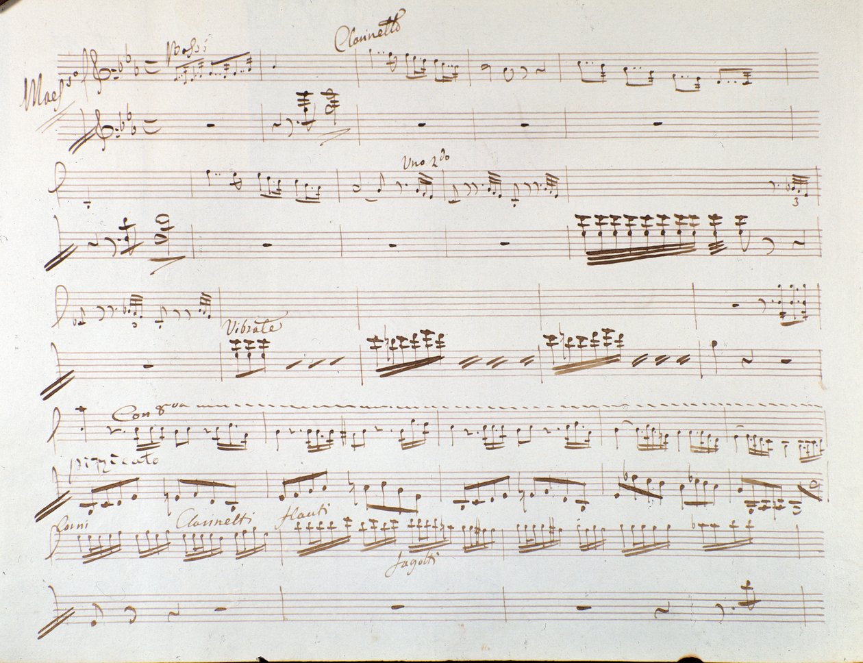 Sida med partitur av violin för symfoni i Askungen, eller Goodness Triumphant av Gioacchino Rossini av Gioachino Rossini