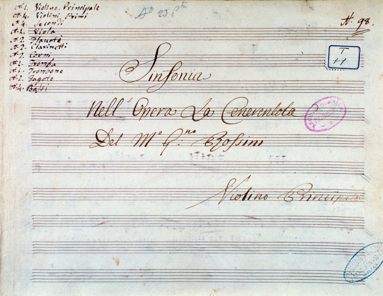 Titelsida för musikpartitur av violin för symfoni i Askungen, eller Goodness Triumphant av Gioachino Rossini av Gioachino Rossini