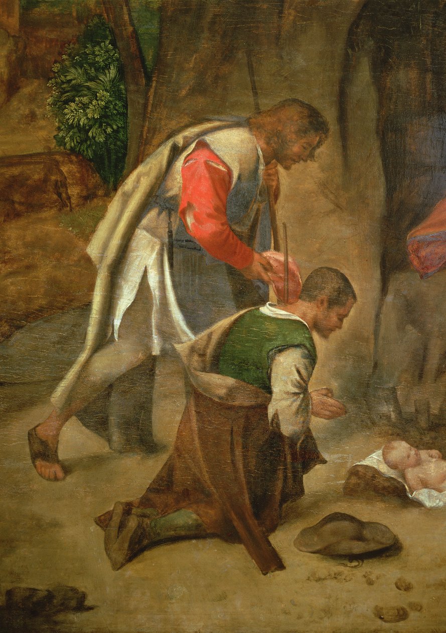 Adoration of the Shepherds, c.1510 (panel) (detalj av 68685) av Giorgio Giorgione