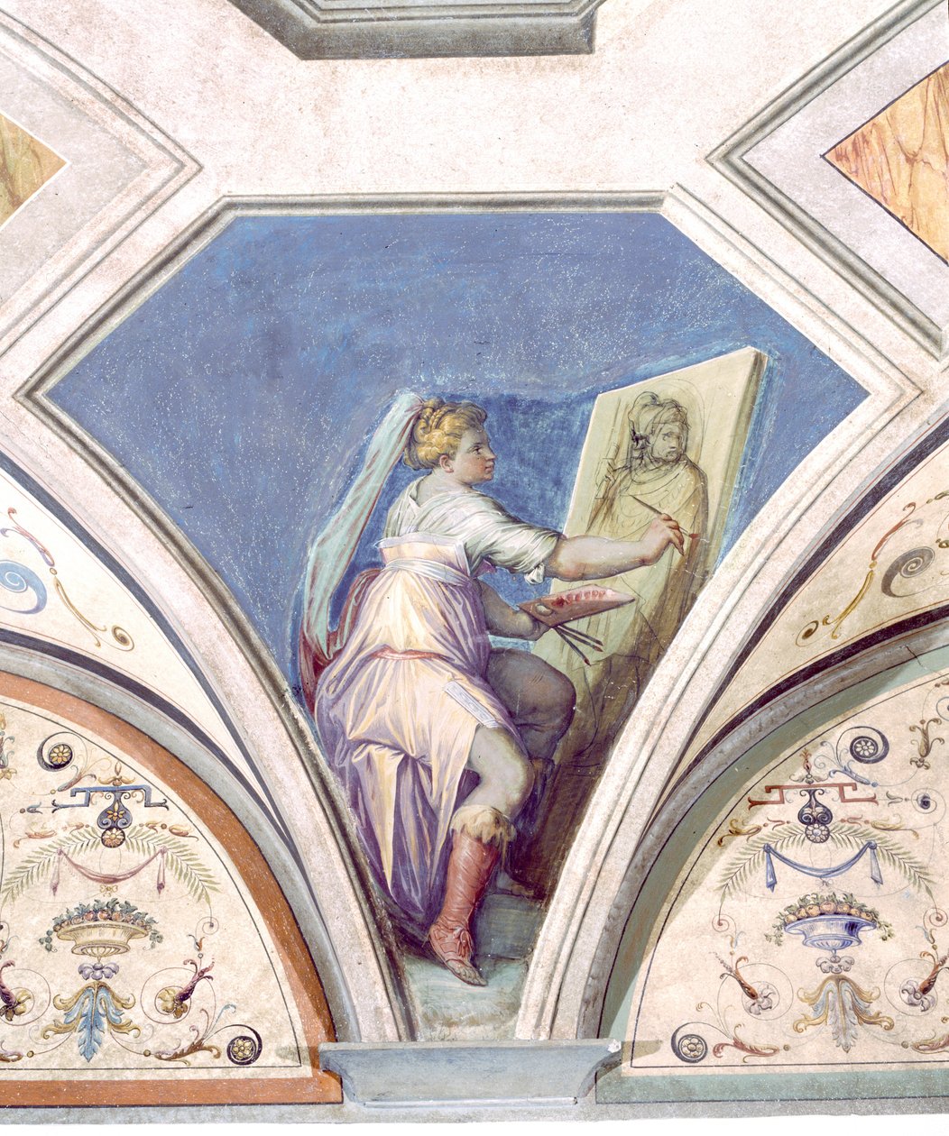 Målning, De fyra konsterna, Peduccio, Camera della Fama, 1542 av Giorgio Vasari