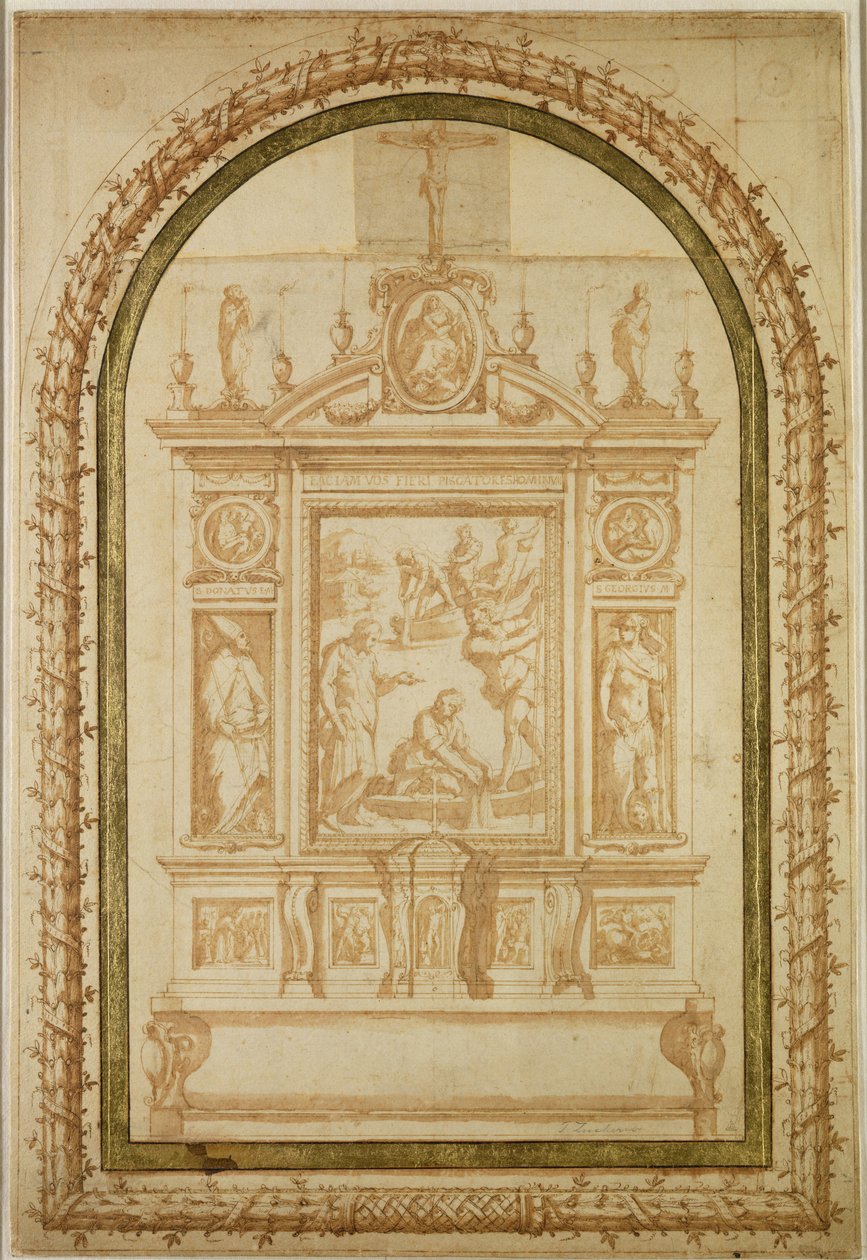 St. Peter Fishing, studie för Vasarifamiljens altare i Arezzo, 1563 (penna och bläck på papper) av Giorgio Vasari