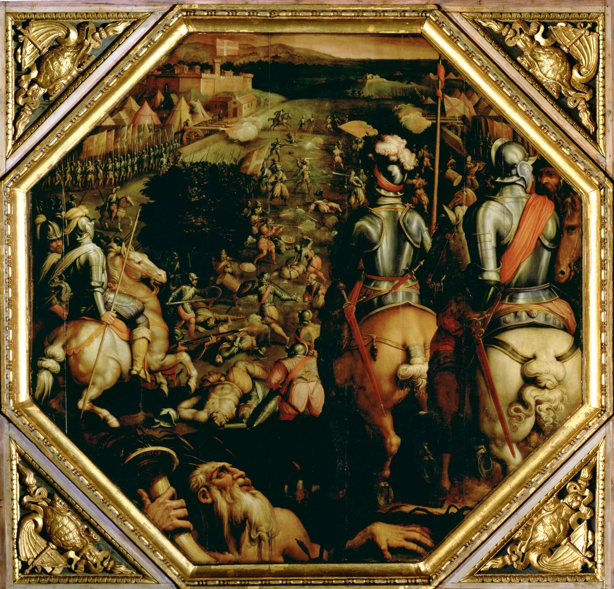 Slaget vid Marciano 1553, från taket på Salone dei Cinquecento, 1565 (panel) av Giorgio Vasari