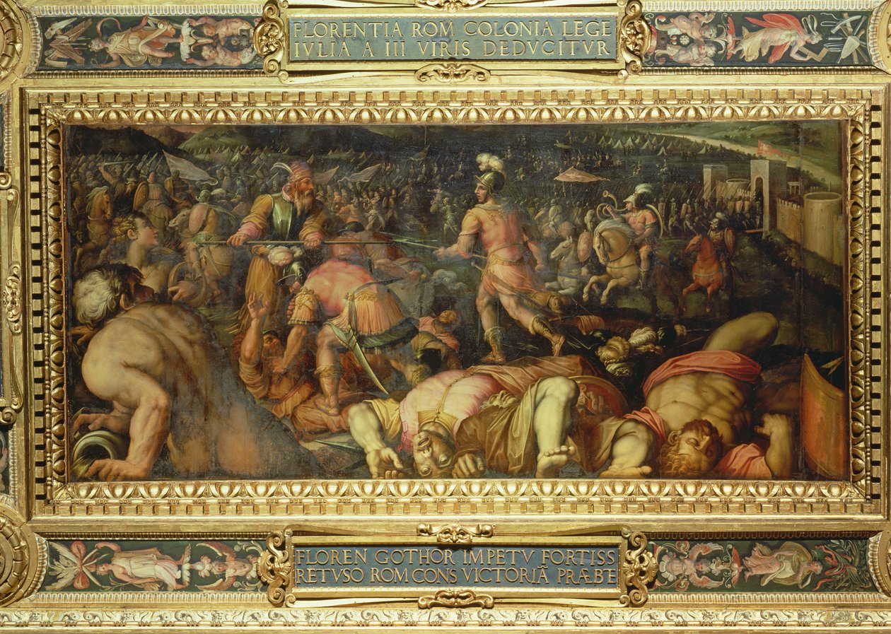 Radagasios nederlag från taket på Salone dei Cinquecento, 1565 (panel) av Giorgio Vasari