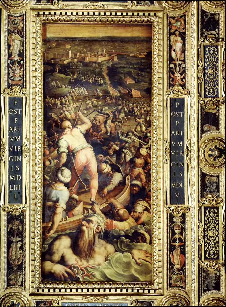 Turkarnas nederlag i Piombino från taket i Salone dei Cinquecento, 1565 (panel) av Giorgio Vasari