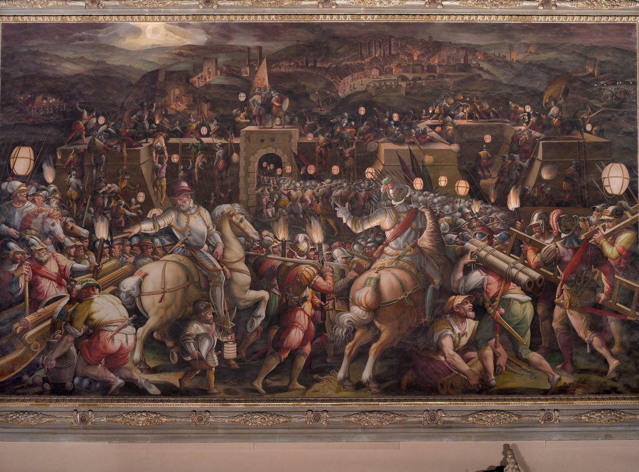 The storming of the fortress near Porta Camollia in Siena  av Giorgio Vasari