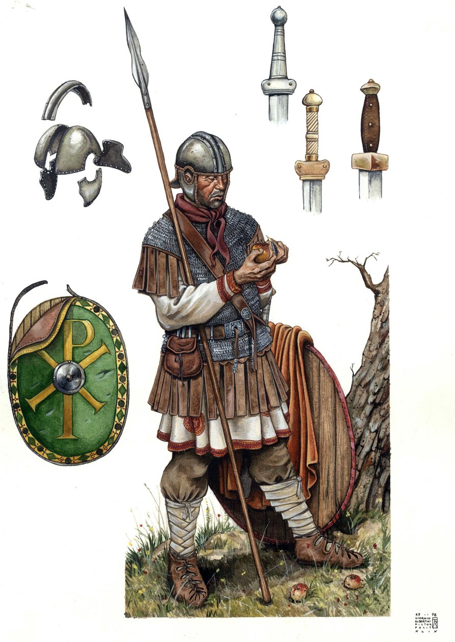 Antika Rom: soldat i det romerska infanteriet, 500- eller 600-talet. av Giorgio Albertini