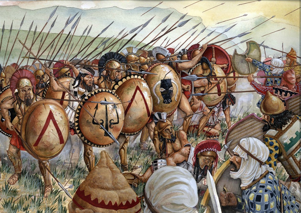 Slaget vid Thermopyls: Spartanernas armé under Leonidas I:s befäl kämpar mot grekerna mot perserna 480 f.Kr. av Giorgio Albertini