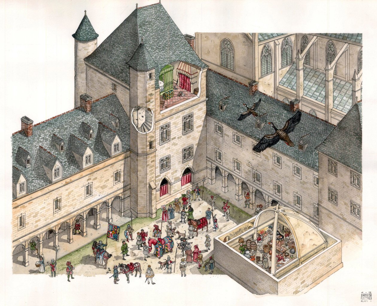 Medeltiden: Aeriansk vy av Palais des Dukes de Burgundy i Dijon (Cote d