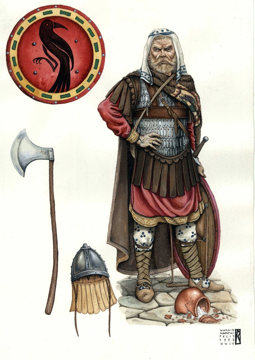 Medeltiden: soldat i Varangian guard (eller varegue guard), elitkår i den bysantinska armén av Giorgio Albertini