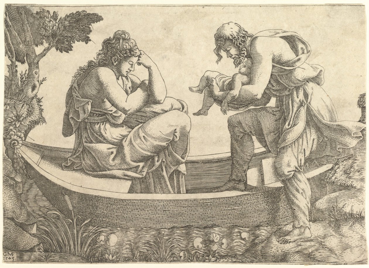 Danae och spädbarnet Perseus kastades ut i havet av Acrisius, 1543. av Giorgio Ghisi