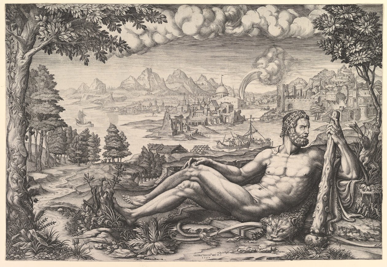 Herkules vilar från sitt arbete, 1567. av Giorgio Ghisi