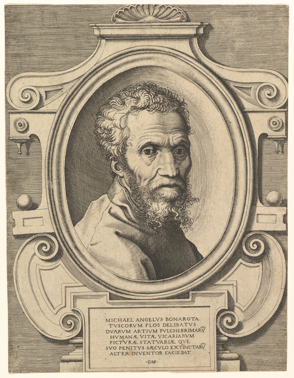 Porträtt av Michelangelo, efter 1564. av Giorgio Ghisi