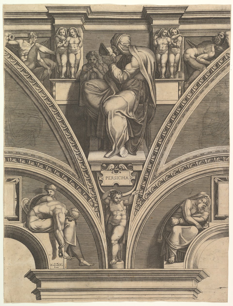 Den persiska sibylla, från serien av profeter och sibyllor i Sixtinska kapellet, 1570-75. av Giorgio Ghisi