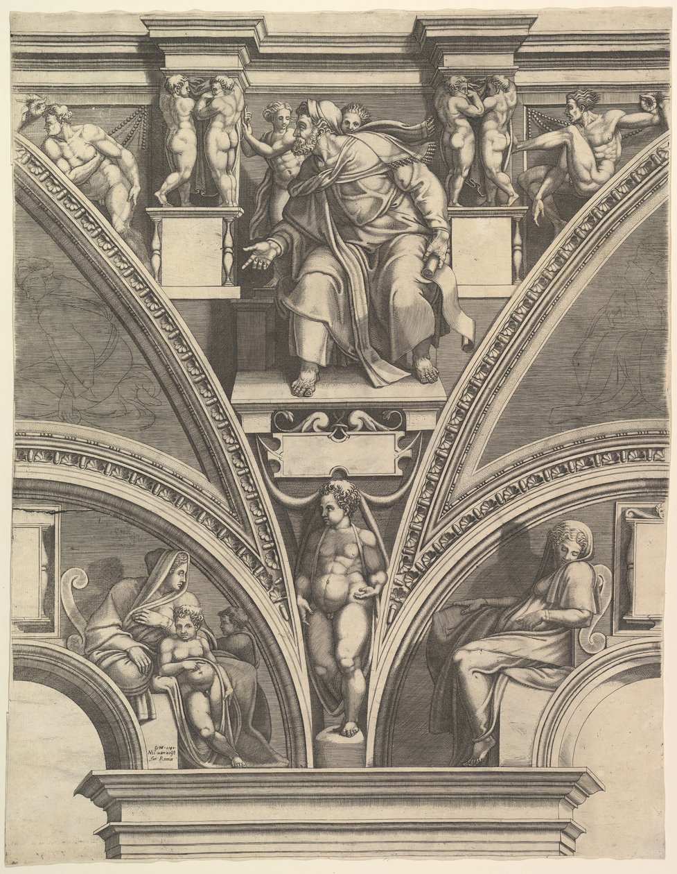 Profeten Hesekiel, från serien av profeter och sibyllor i Sixtinska kapellet, 1570-75. av Giorgio Ghisi
