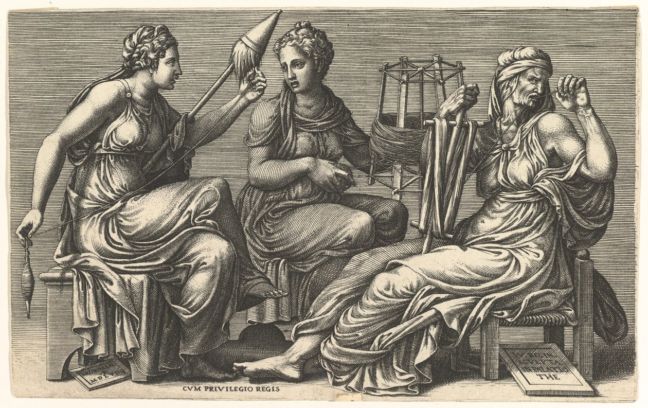 De tre öden Clotho, Lachesis och Atropos, 1558-59. av Giorgio Ghisi