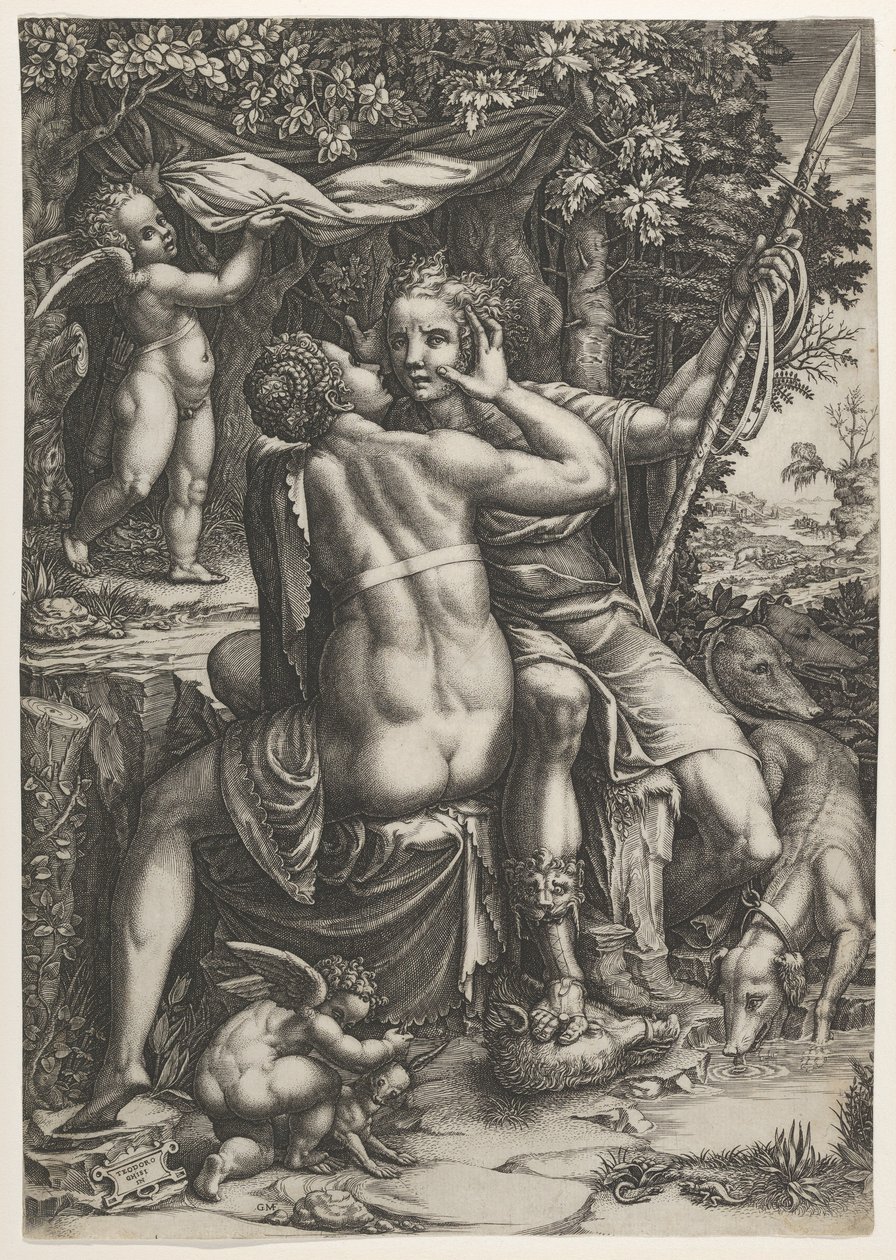 Venus och Adonis, ca. 1570 av Giorgio Ghisi