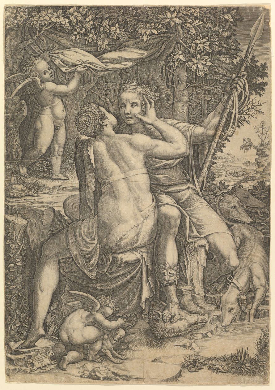 Venus och Adonis, ca. 1570. av Giorgio Ghisi