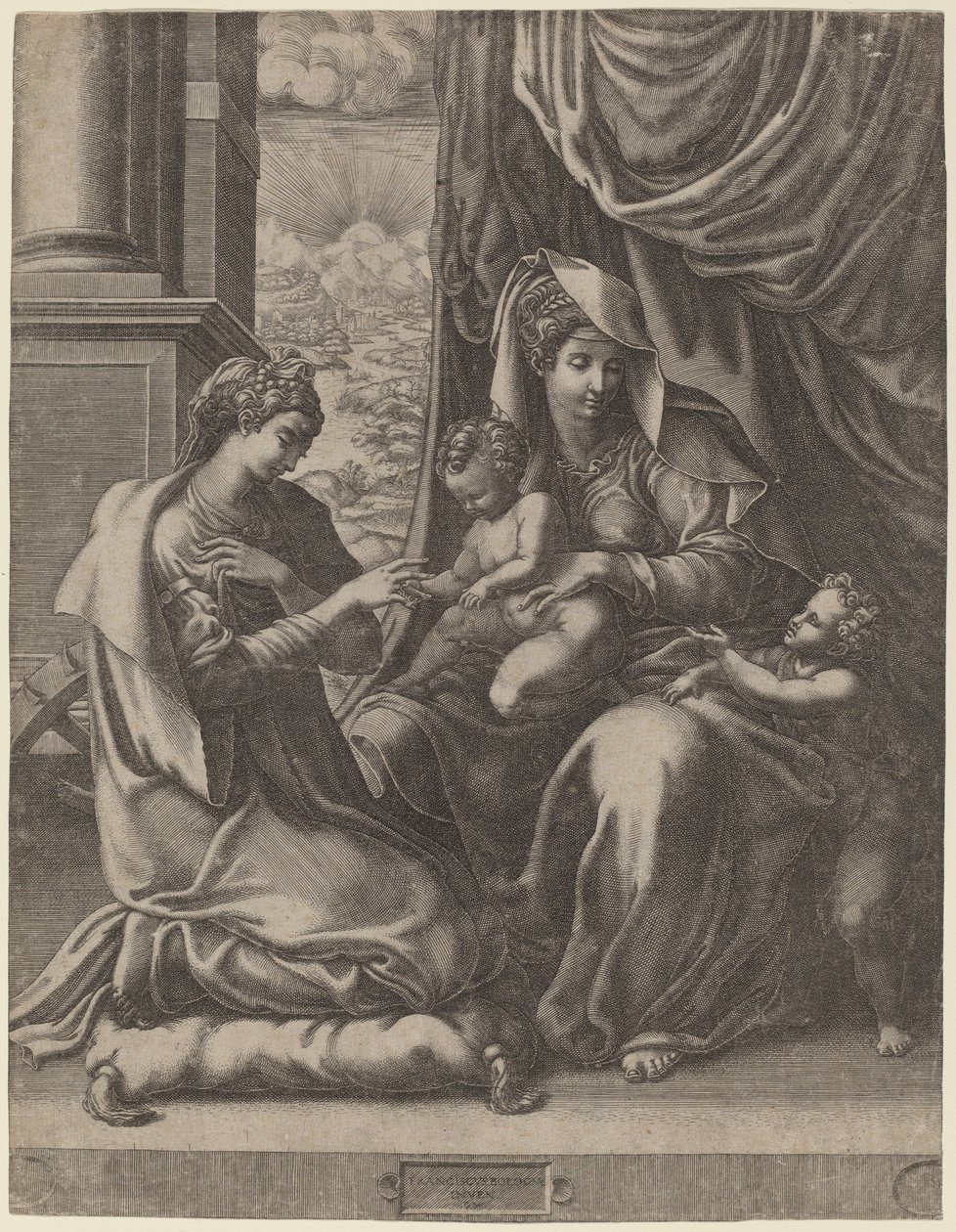 Saint Catherines mystiska äktenskap av Giorgio Ghisi after Francesco Primaticcio