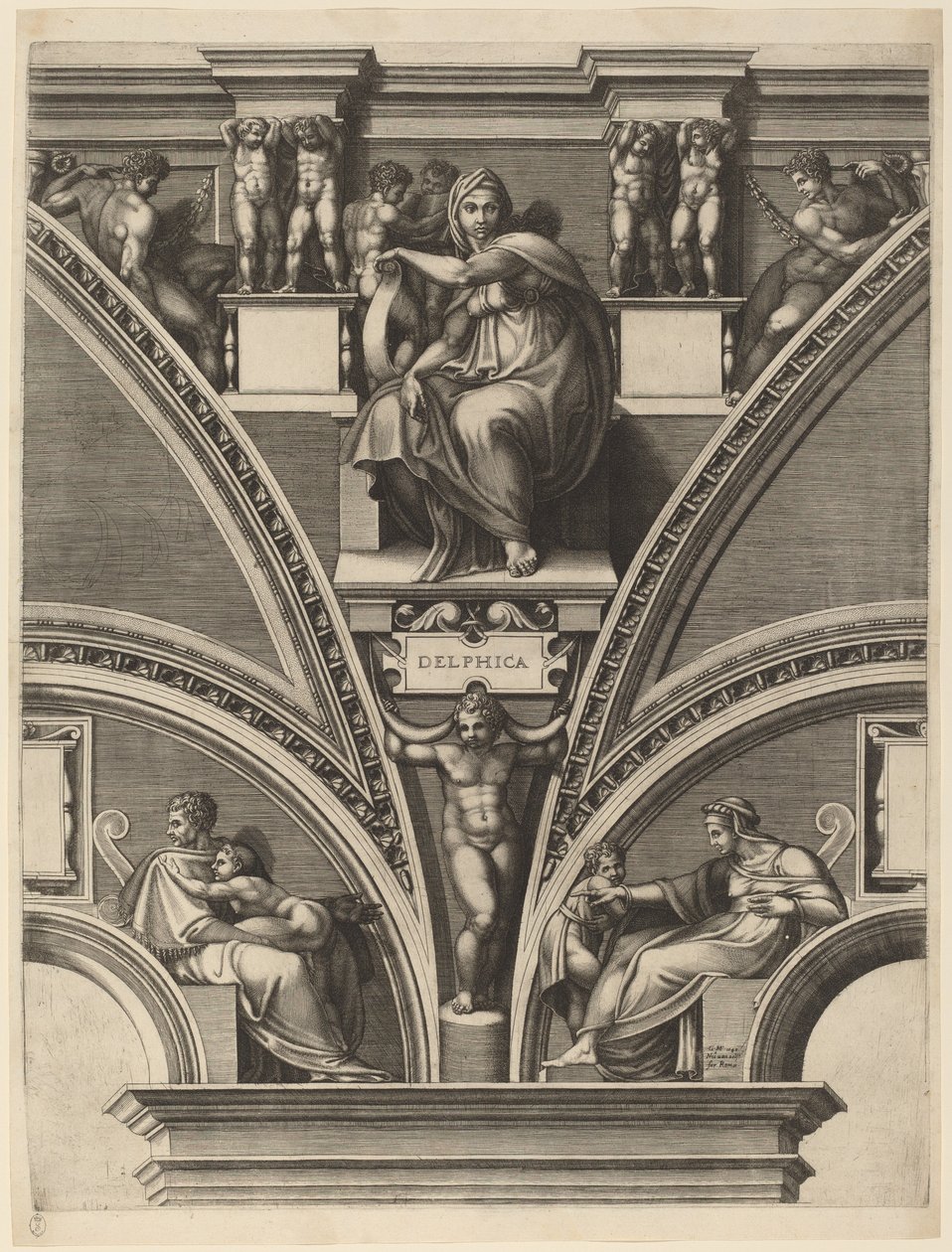 Den delfiska sibylla av Giorgio Ghisi after Michelangelo
