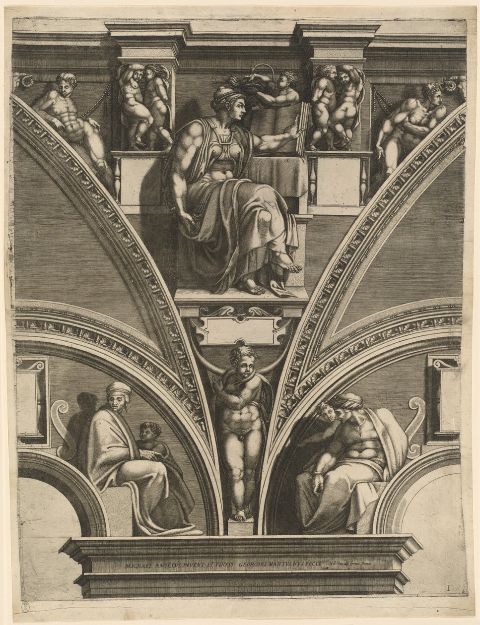 Den eritreanska sibylla av Giorgio Ghisi after Michelangelo