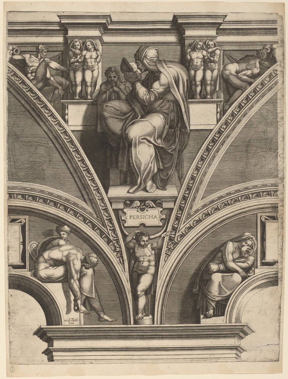Den persiska sibylla av Giorgio Ghisi after Michelangelo