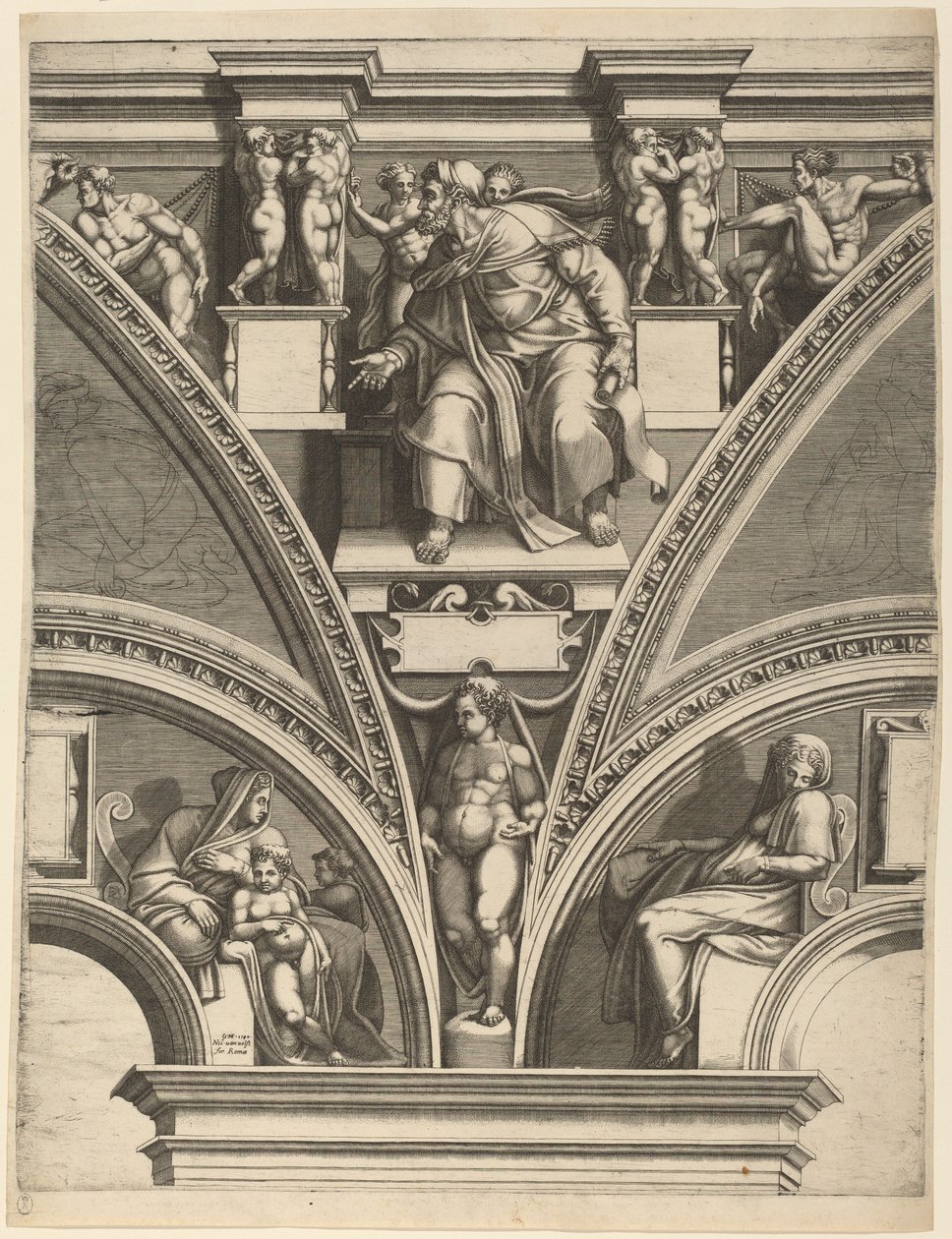 Profeten Hesekiel av Giorgio Ghisi after Michelangelo