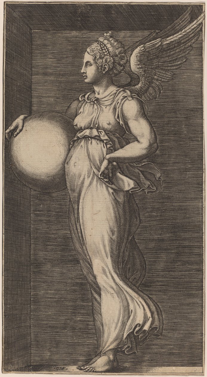 Allegorisk figur som håller en sfär av Giorgio Ghisi possibly after Giulio Romano