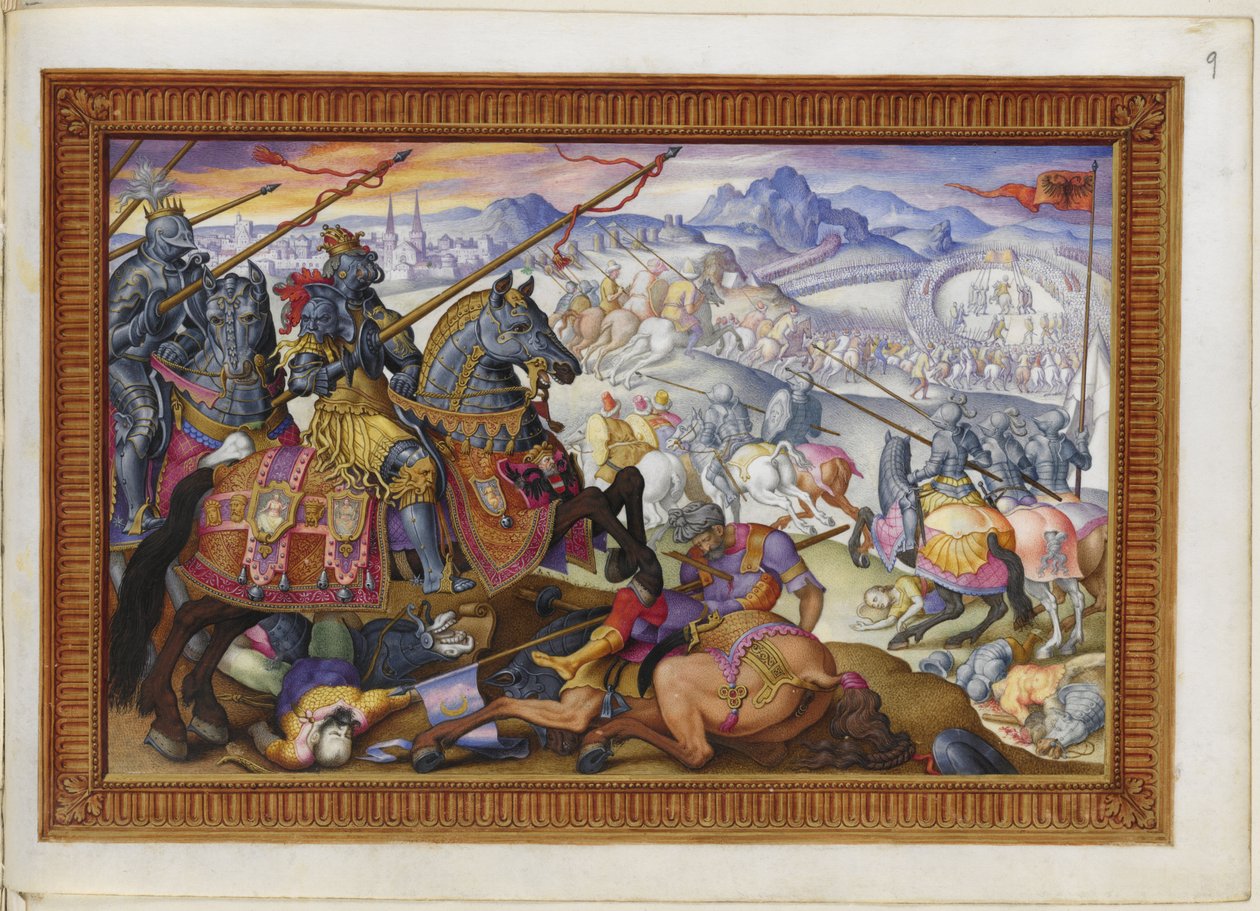 Lägg till MS 33733 f.9 Suleiman och hans armé fördrivna från belägringen av Wien av Giorgio Giulio (attr. to) Clovio