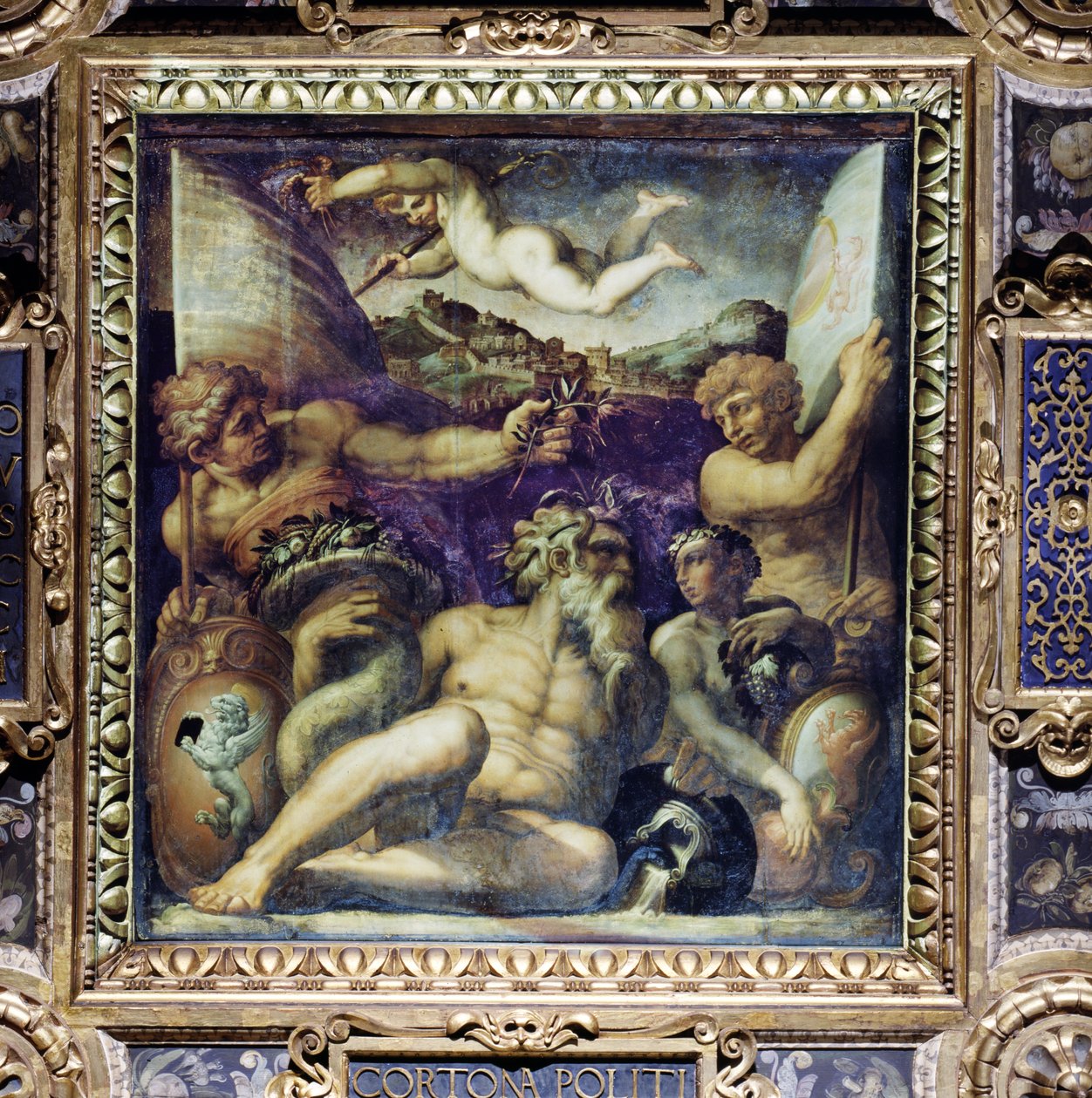 Allegori över Cortona- och Montepulciano-regionerna från taket på Salone dei Cinquecento, 1565 (panel) av Giorgio Vasari