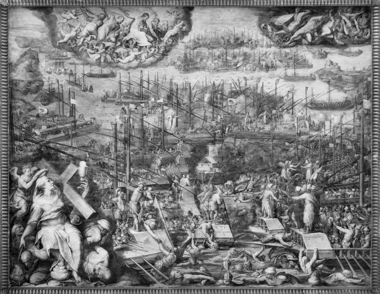 Slaget vid Lepanto (fresco) (s/v foto) av Giorgio Vasari
