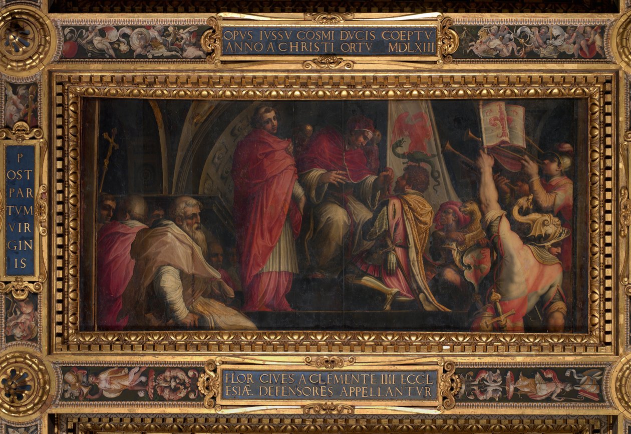 Clemente IV överlämnar sitt tecken till kaptenerna i Guelph-delen av Giorgio Vasari