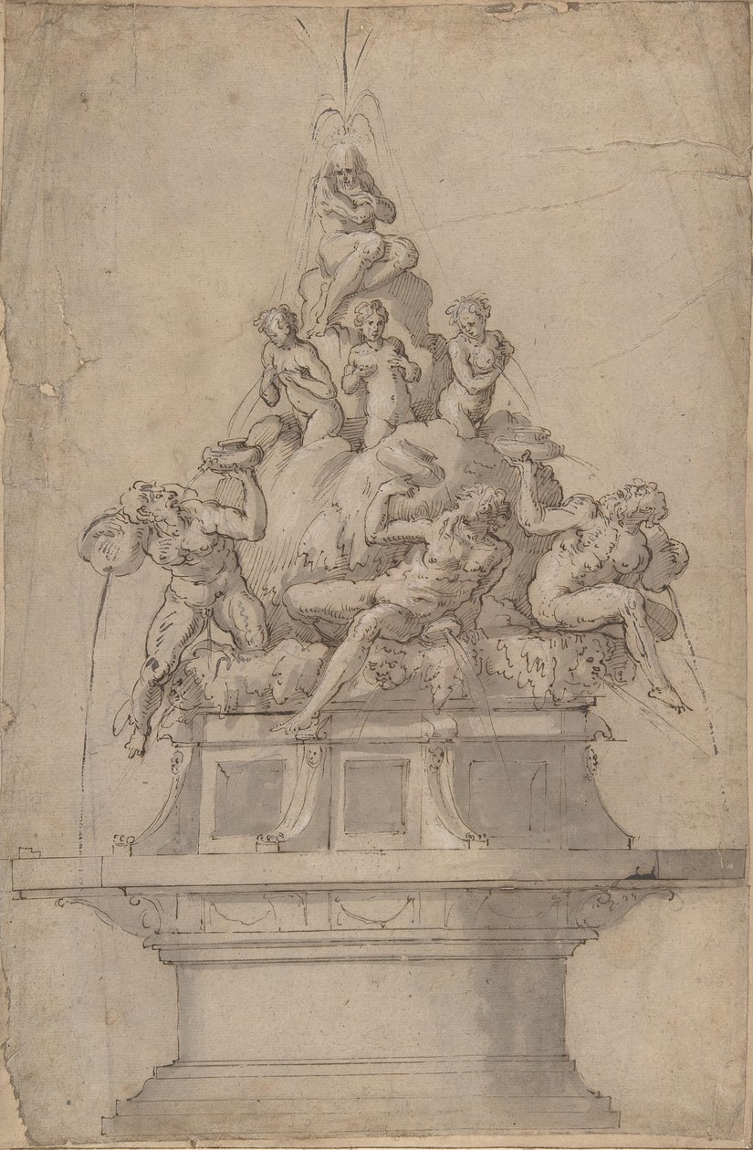 Design för en fontän med flodgudar och nymfer, 1511-74. av Giorgio Vasari