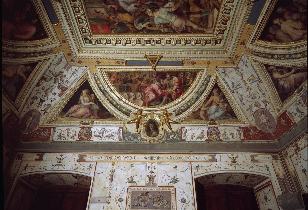Detalj av Lorenzo il Magnificos rum som representerar hans besök i Neapel (fresk av Giorgio Vasari