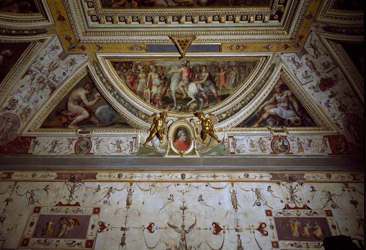 Detalj av Lorenzo il Magnificos rum som representerar slaget vid Sarzana (fresk av Giorgio Vasari