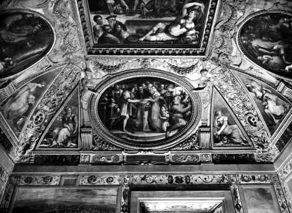 Påven Clemens VII (1478-1534) gifter sig med Catherine de Medici (1519-1589) med Henri II av Frankrike (1519-59), från Sala di Clemente VII av Giorgio Vasari