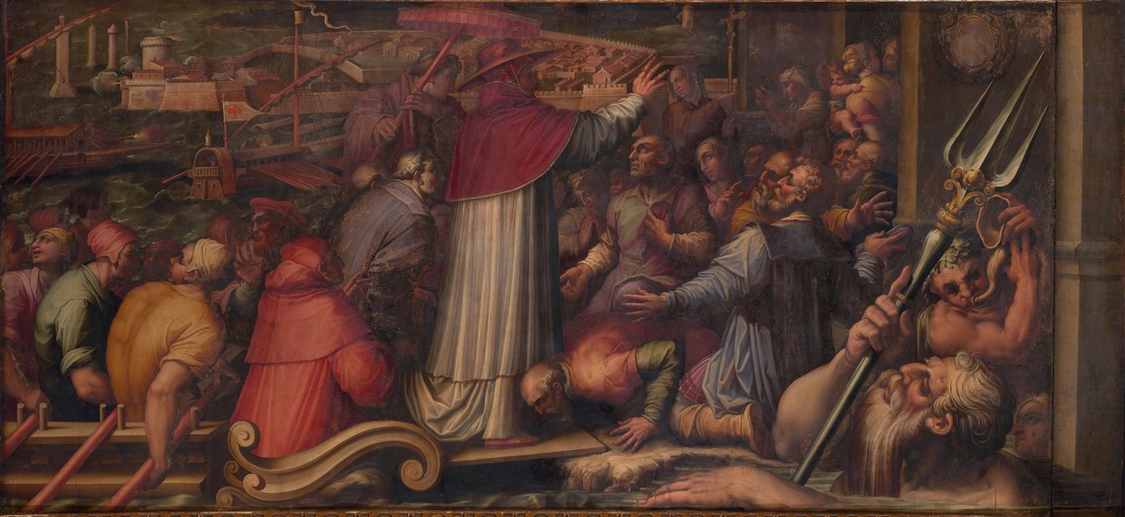 Påven Eugene IV går av vid Leghorn för att ta sin tillflykt till Florens, 1563-1565 av Giorgio Vasari