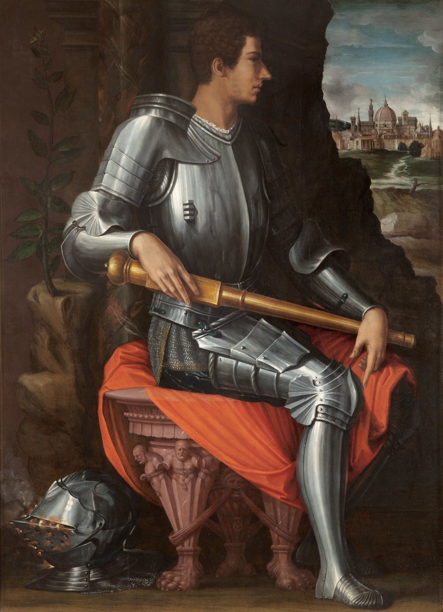 Porträtt av Alessandro de Medici (1511-1537) i rustning (Porträtt av Alessandro de Medici i rustning) - Målning av Giorgio Vasari (1511-1574), olja på duk av Giorgio Vasari