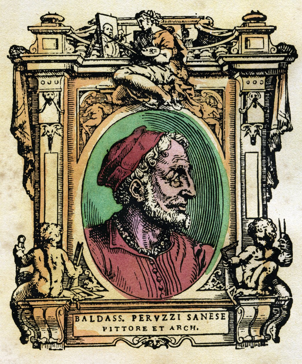 Porträtt av Baldassarre Peruzzi (1481-1536) Sienesisk arkitekt och målare Gravyr från "The Lives" av Giorgio Vasari (1511-1574) 1568 © Fototeca Gilardi / Leemage av Giorgio Vasari