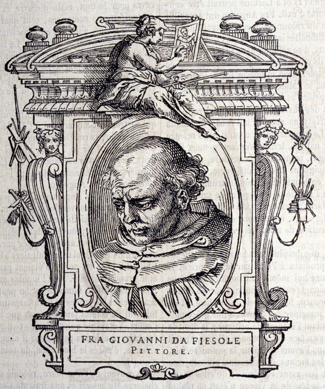 Porträtt av Beato Angelico dit Fra Angelico (Guido Di Pietro Da Mugello) 1390-1455, italiensk målare. I ”” Lives of the best Italian skulptors and architects ”” ”av Giorgio Vasari 1568. av Giorgio Vasari