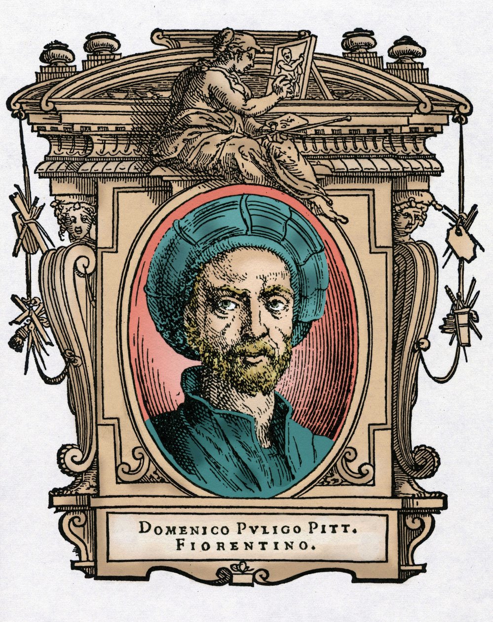 Porträtt av Domenico PULIGO [1492-1527] italiensk målare. Gravering av godbiten "" Livet för de mest utmärkta målarna, skulptörerna och arkitekterna "" (Le Vite de