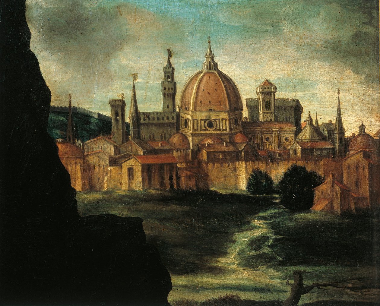 Porträtt av hertig Alexander De Medici, Detalj: staden Florens, av Giorgio Vasari av Giorgio Vasari