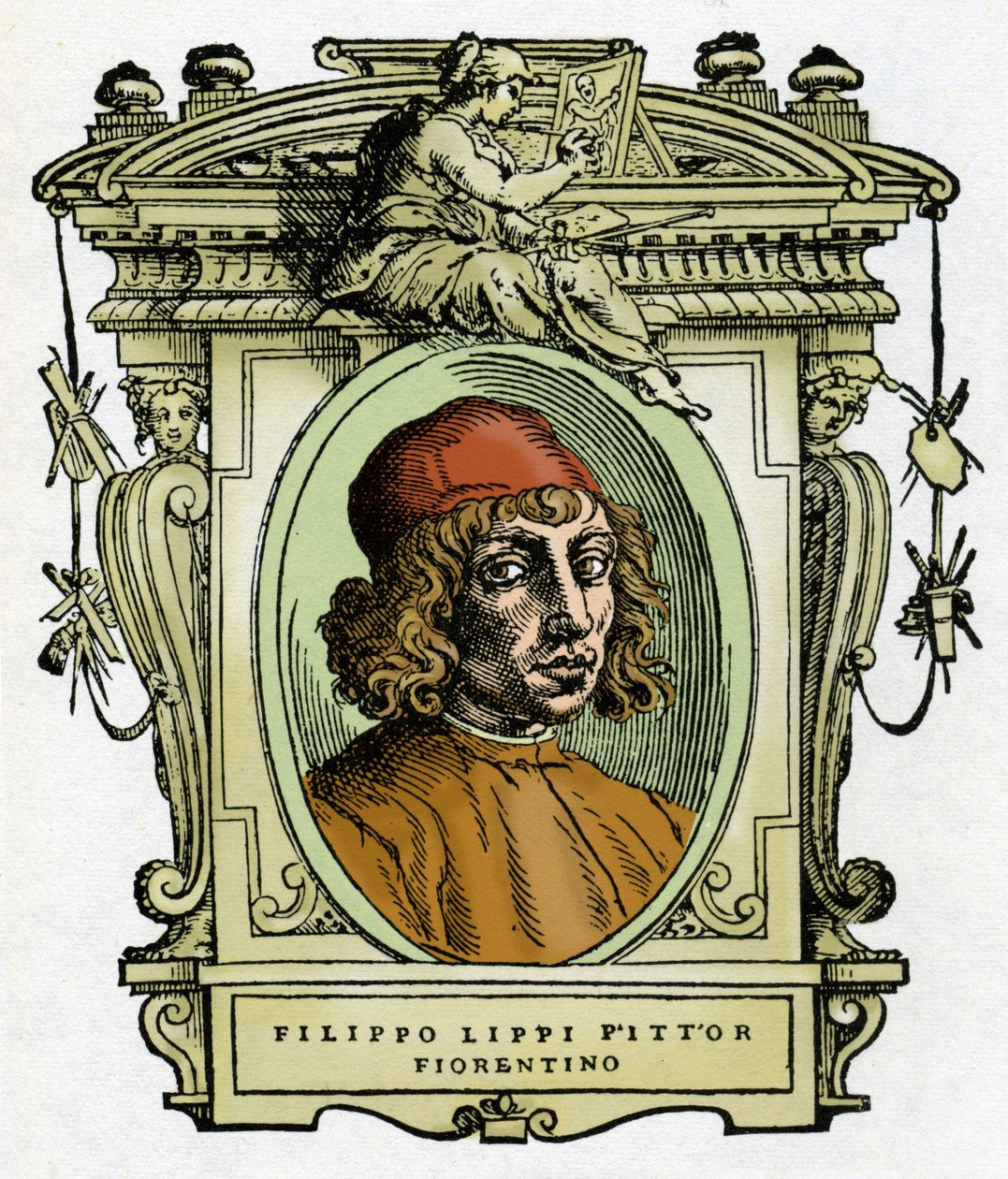 Porträtt av Filippo Lippi (1406-1469) florentinsk målare. Xylografi från "Målarnas liv" av Giorgio Vasari. av Giorgio Vasari