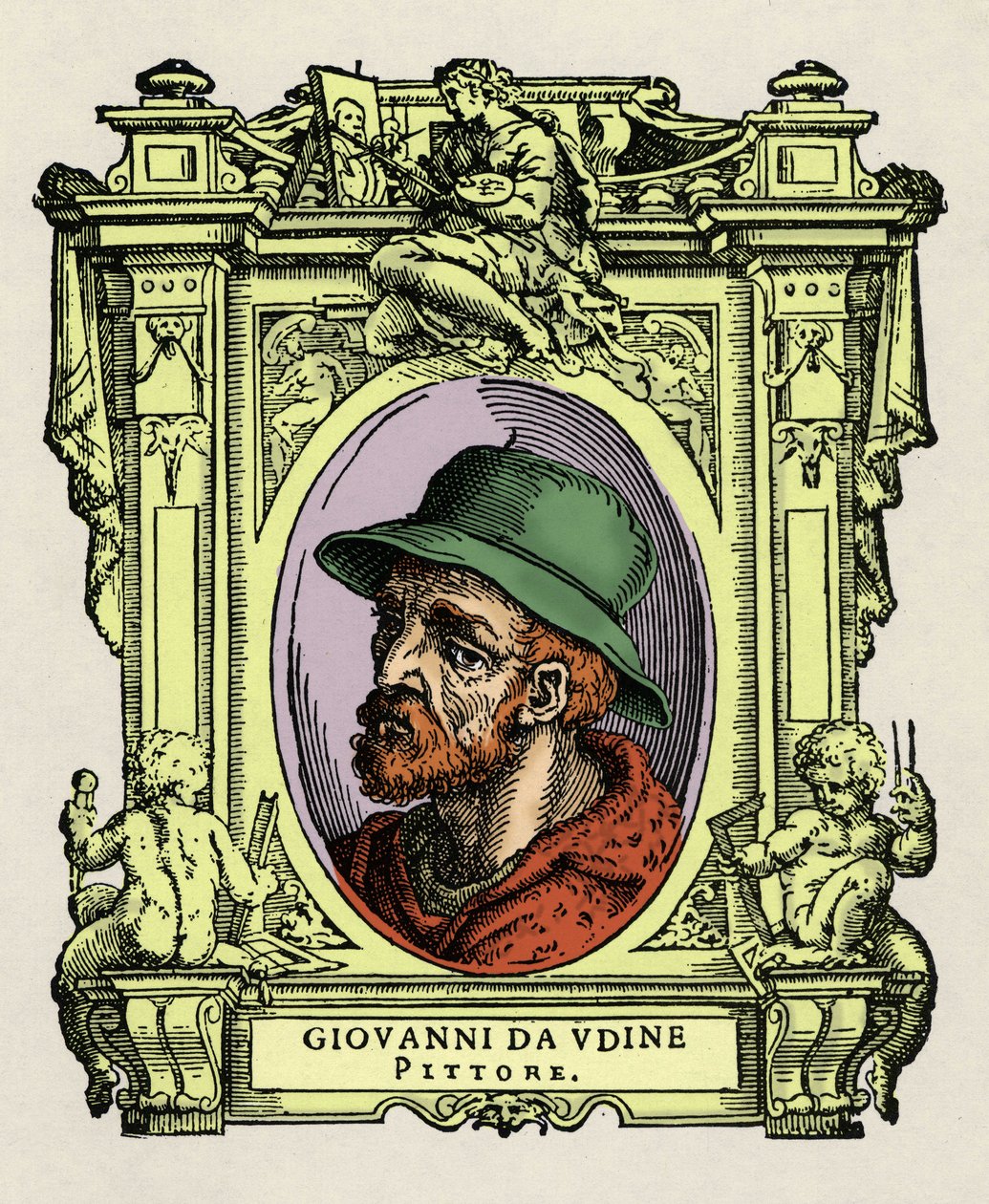 Porträtt av Giovanni da Udine (Giovanni Nanni) (1487-1564). Italiensk målare och arkitekt. Gravering av godbiten "" Lives of the most excellent painters, sculptors and architects "" (The Lives of the most excellent painters, sculptors and architects) av Gi av Giorgio Vasari