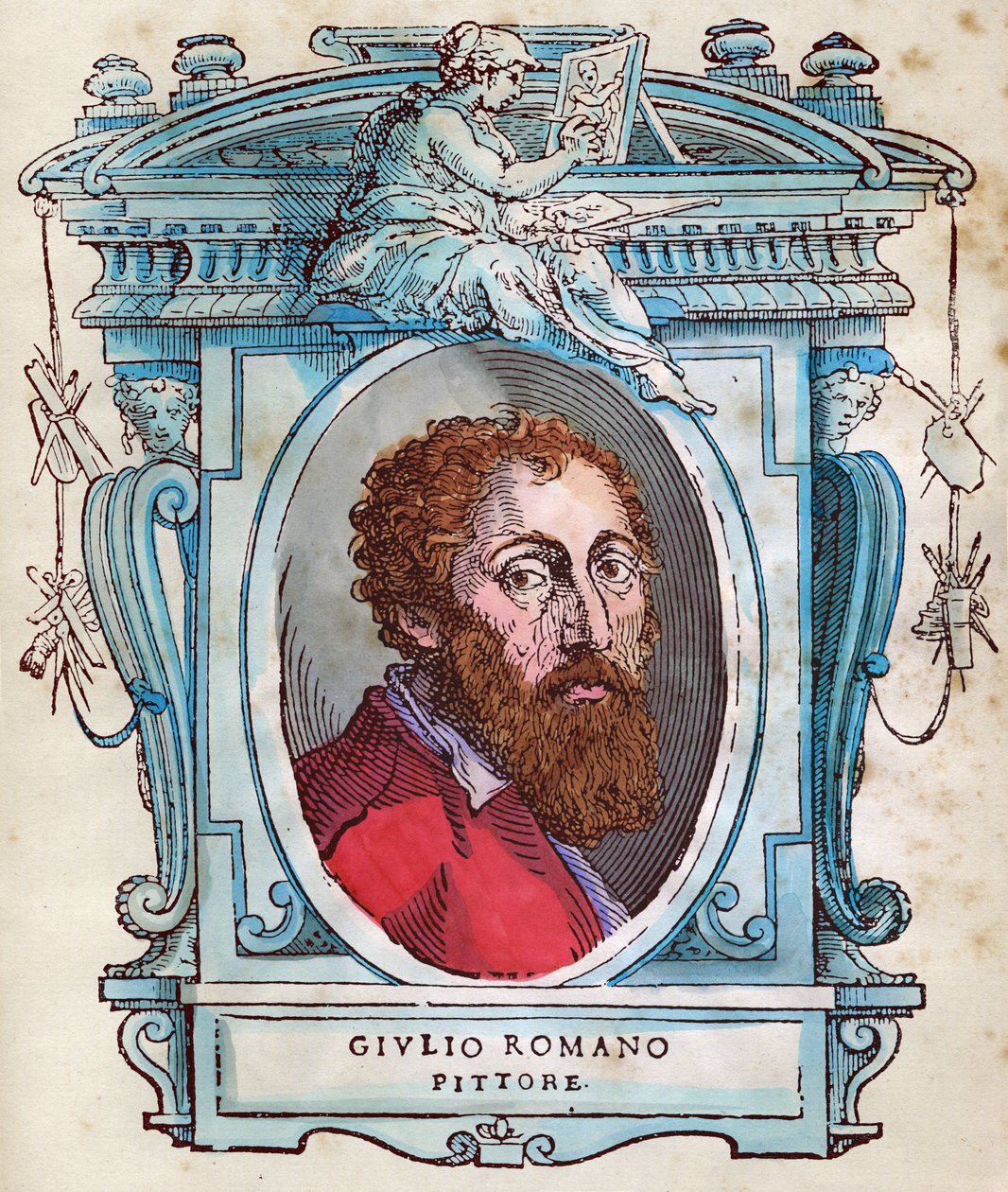 Porträtt av Jules Romain (Giulio di Pietro di Filippo av Gianuzzi, kallad Giulio Pippi, sedan Giulio Romano) (1499-1546) Xylografi från "" Lives "av Giorgio Vasari 1568 av Giorgio Vasari