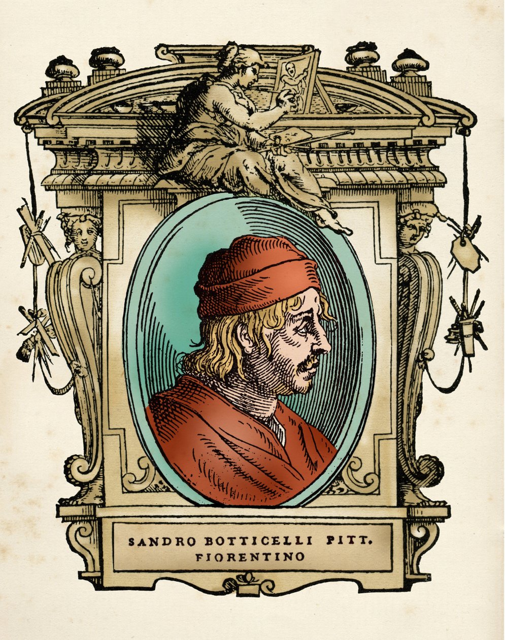 Porträtt av målaren Sandro Botticelli (1445-1510) (Alessandro di Mariano di Vanni Filipepi) Gravyr från 