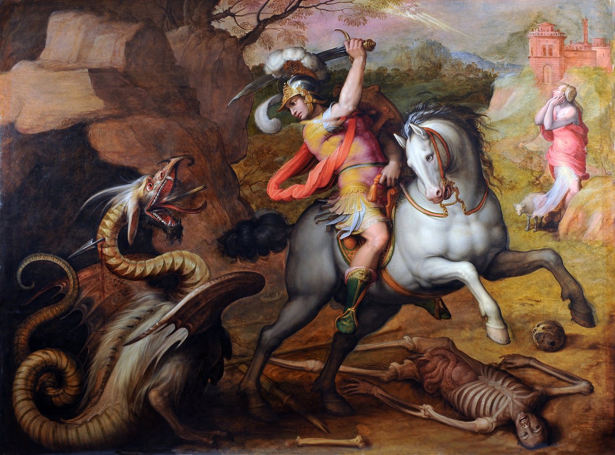 Saint George and the Dragon (St George and the Dragon) - Målning av Giorgio Vasari (1511-1574), olja på duk, cirka 1560 - Italiensk konst av Giorgio Vasari