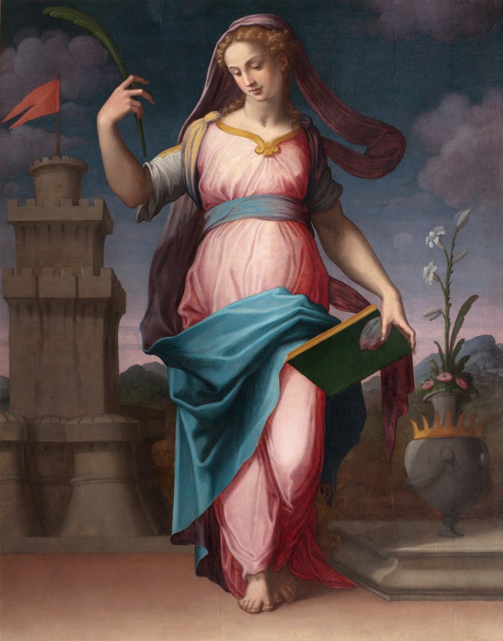 Saint Barbara (St Barbara) - Målning av Giorgio Vasari (1511-1574), olja på duk av Giorgio Vasari